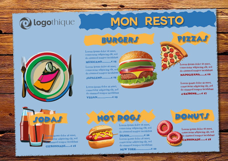 conception et impression de menus pour les activités de la restauration